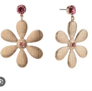 Gold Flower Earrings with Pink Accents